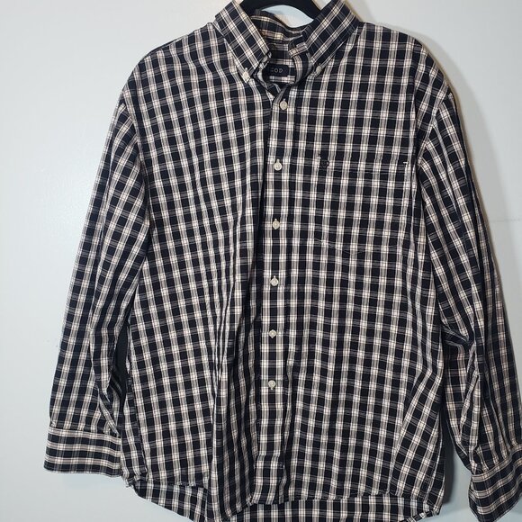 IZOD Button Shirt Men's Size L Large Black White Checkered Long Sleeve - Picture 7 of 7